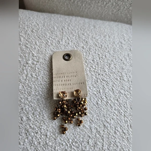 Anthropologie, Waterfall Beaded Drop Earrings, Taupe Brown -NWT!! - Picture 8 of 9